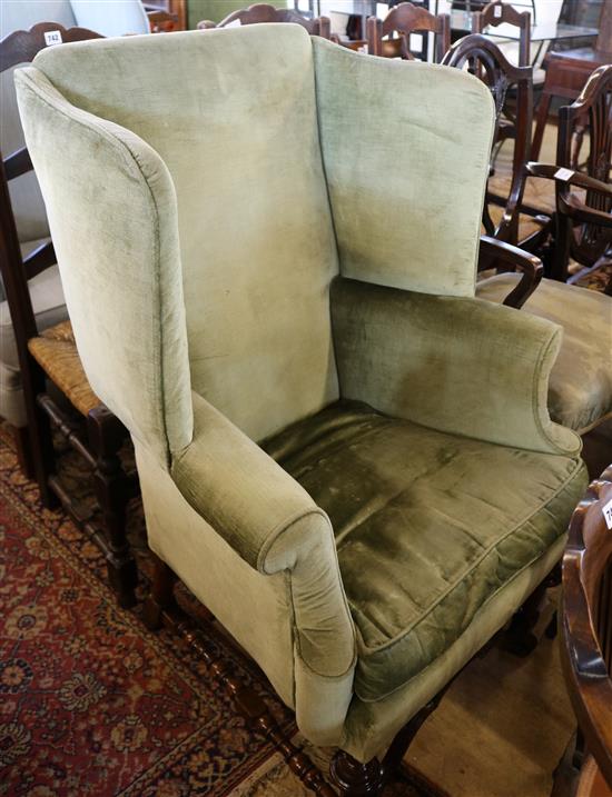 William & Mary style wing armchair